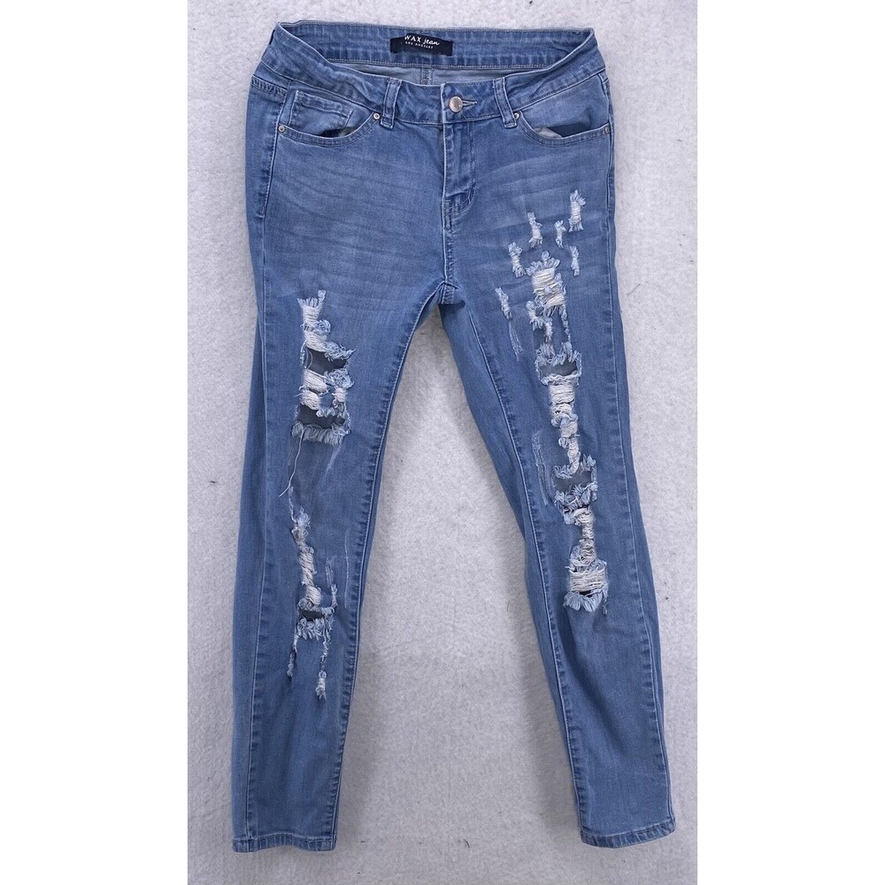 WAX Jean Los Angeles Distressed Skinny Jeans Women 9 Measures 28x27 Rip Shredded - Picture 3 of 11